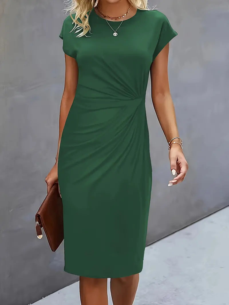 Tessa | Ruched Midi Dress with Short Sleeves for Women