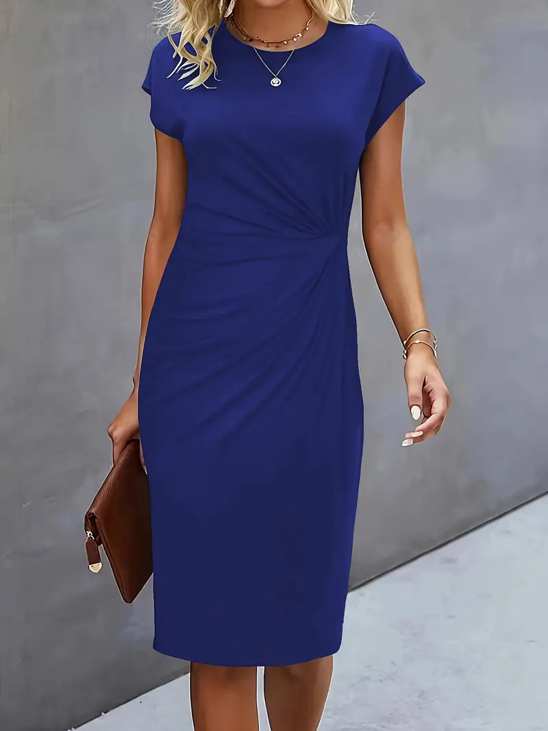 Tessa | Ruched Midi Dress with Short Sleeves for Women