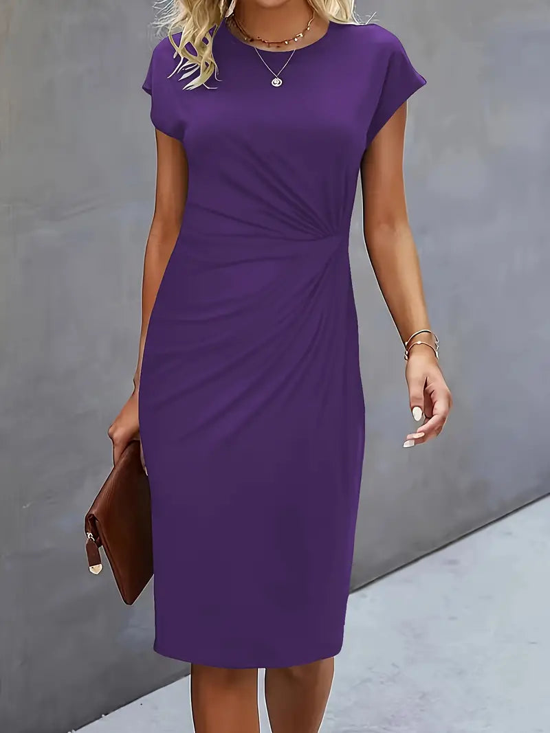 Tessa | Ruched Midi Dress with Short Sleeves for Women