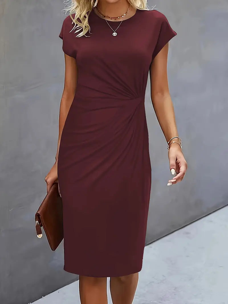 Tessa | Ruched Midi Dress with Short Sleeves for Women