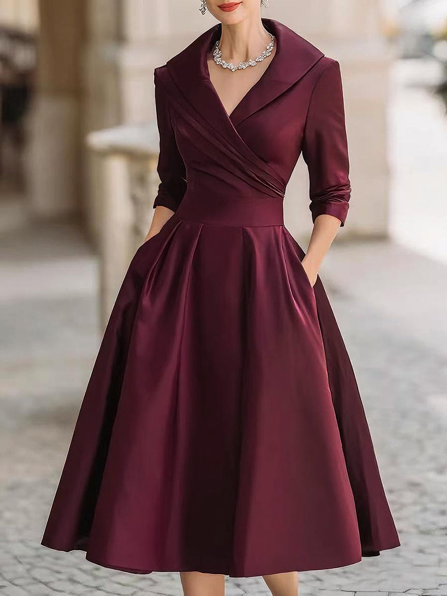 Wrap Midi Dress with V-Neck for Women