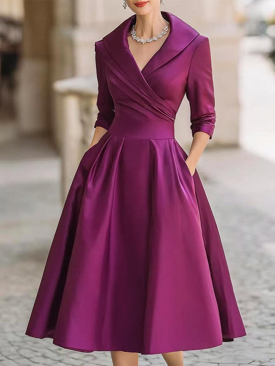 Wrap Midi Dress with V-Neck for Women