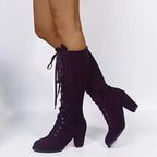 Trinity | Lace-Up Suede Block Heel Knee High Boots for Women