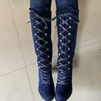 Trinity | Lace-Up Suede Block Heel Knee High Boots for Women