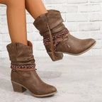 Trinity | Suede Western Boots with Braided Strap for Women