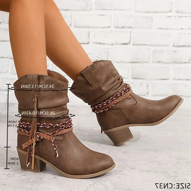 Trinity | Suede Western Boots with Braided Strap for Women