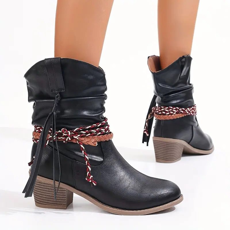 Trinity | Suede Western Boots with Braided Strap for Women
