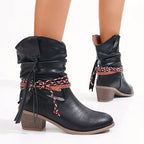 Trinity | Suede Western Boots with Braided Strap for Women
