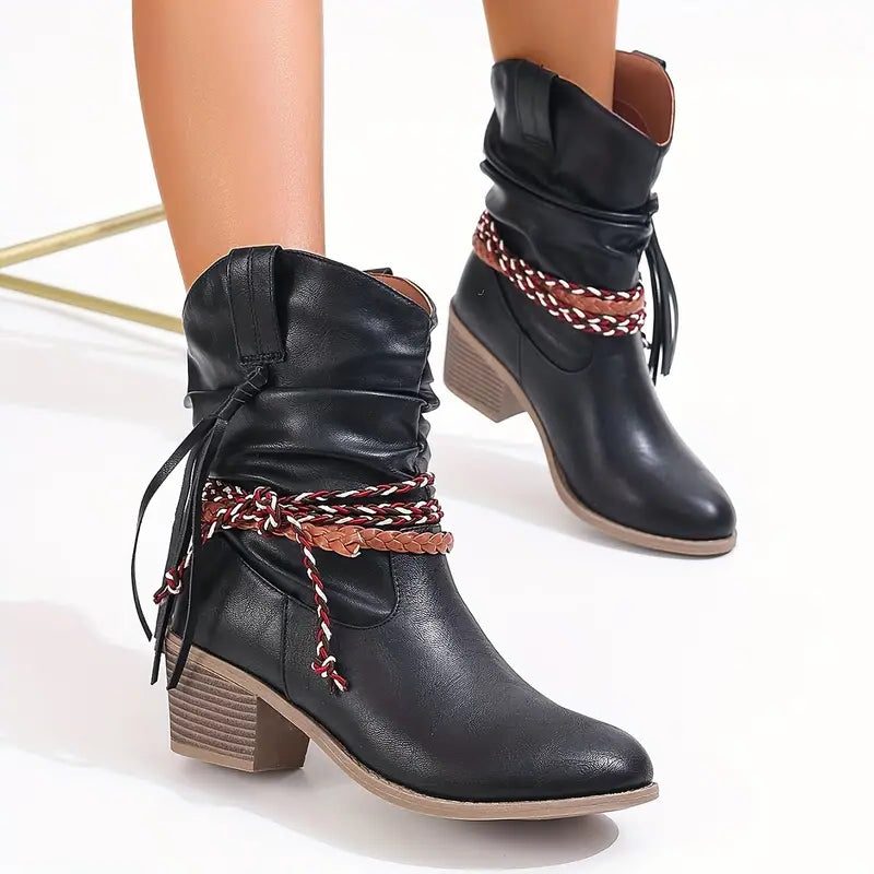 Trinity | Suede Western Boots with Braided Strap for Women