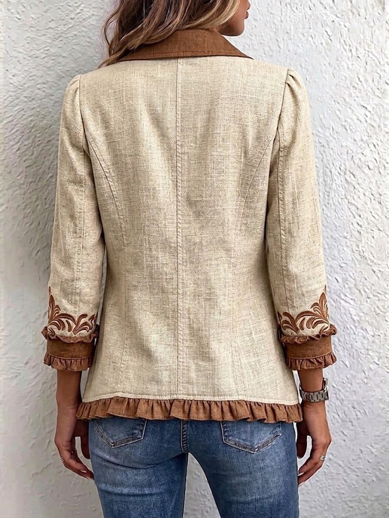 Veronique | Embroidered Ruffled Blazer with Long Sleeves for Women