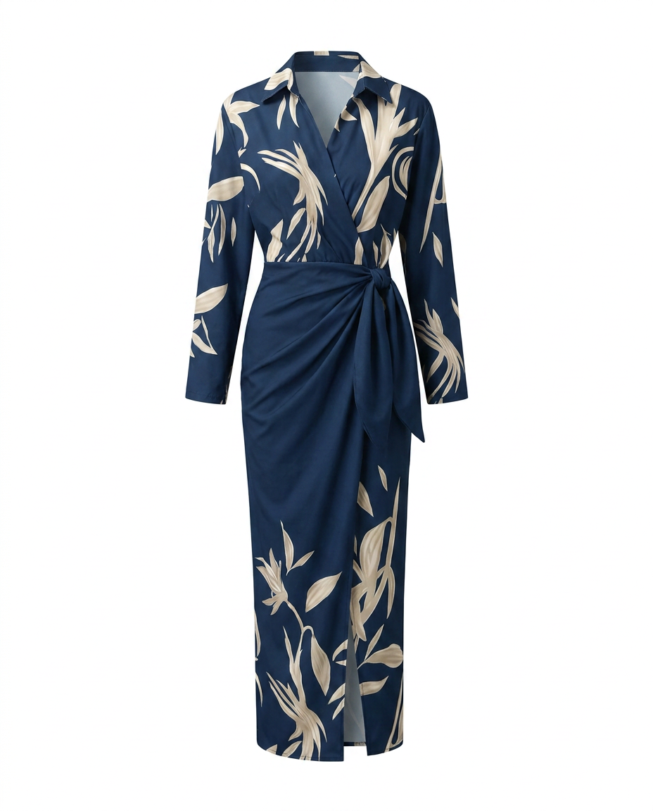 Sade | Leaf Print Wrap Maxi Dress for Women
