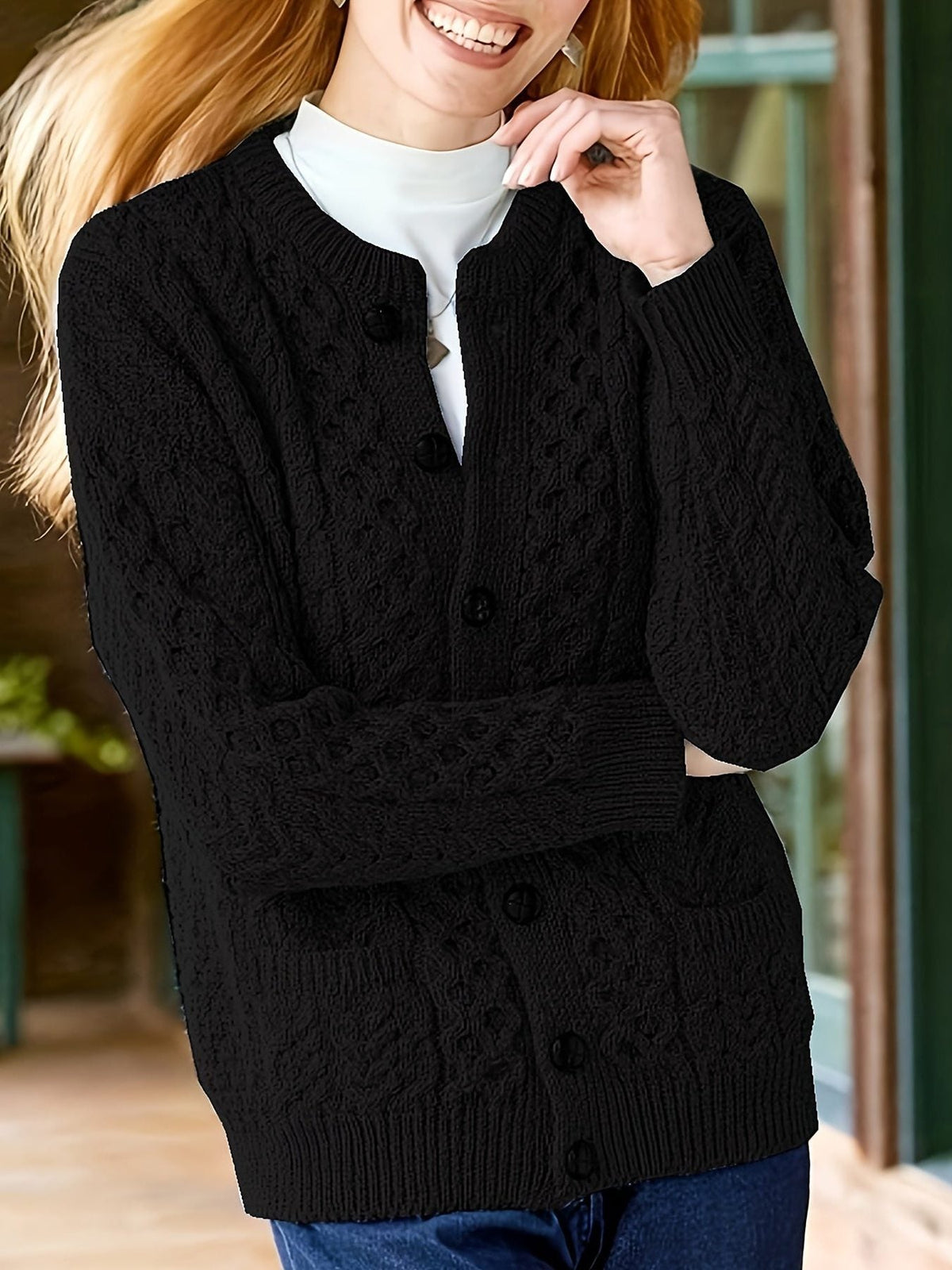 Ysabeau | Textured Button-Front Cardigan for Women