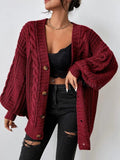 Zaina | Cable Knit Oversized Button-Down Cardigan for Women