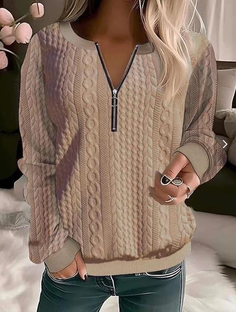 Zoe | Cable Knit Cropped Half-Zip Sweater for Women