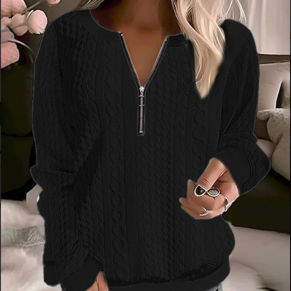 Zoe | Cable Knit Cropped Half-Zip Sweater for Women